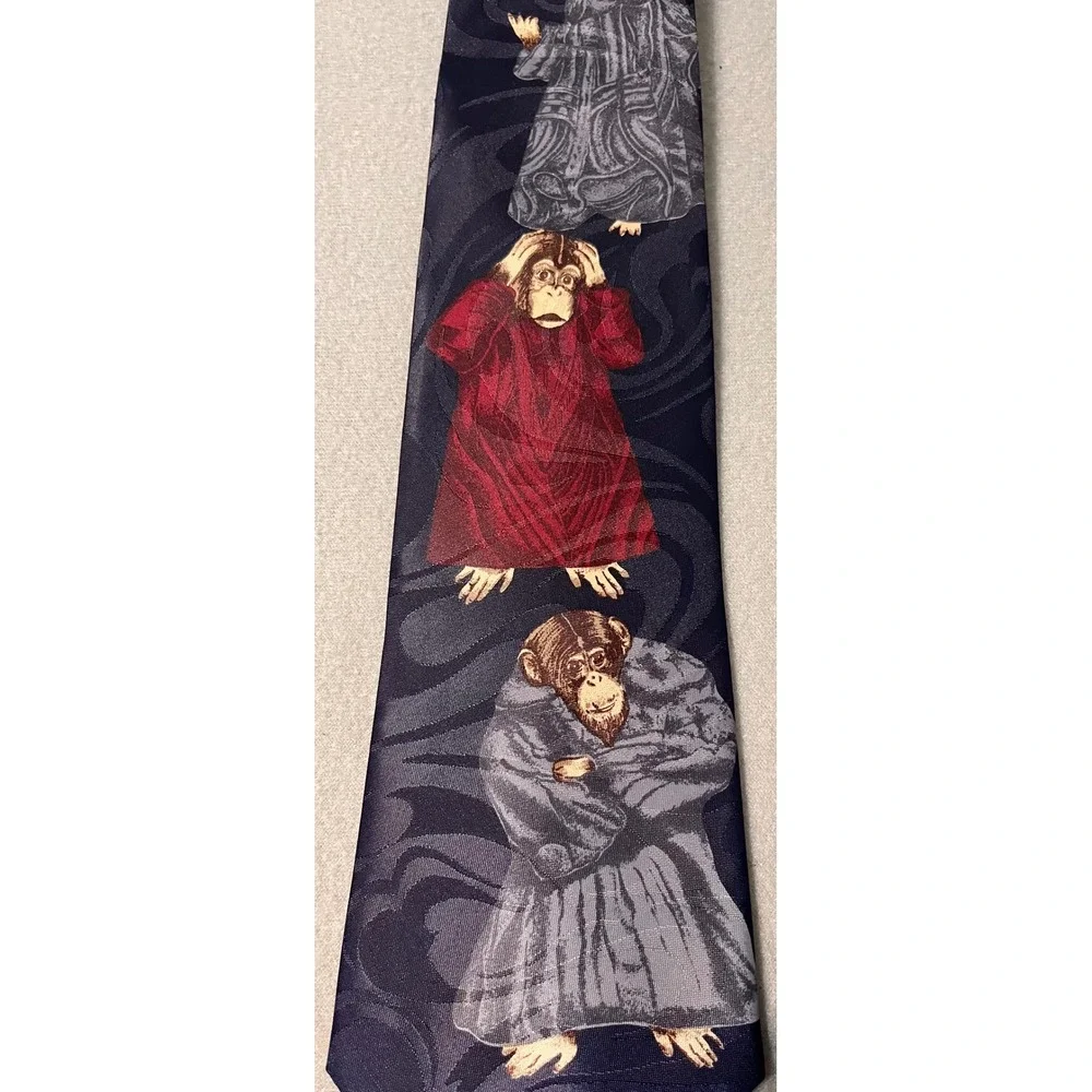 Marco Polo Italian Style Men Novelty Ties Three Wise Monkeys Retro Tech Navy 2PK